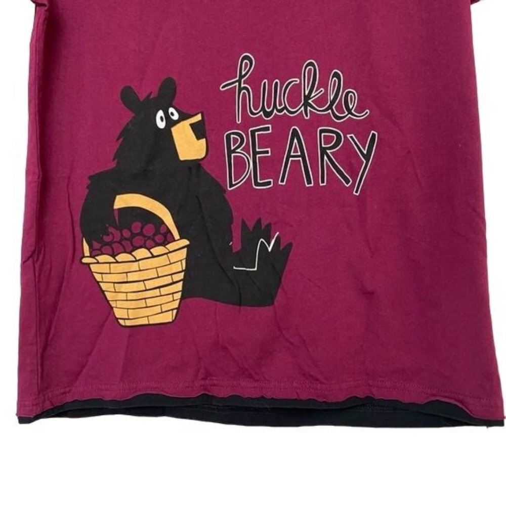 Lazy One Beery Bear Huckle Beary Faux Layered Tee Berry Colored Size S - Picture 3 of 8